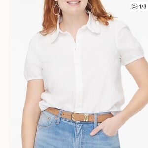 J Crew White ruffle collar button down short sleeve blouse